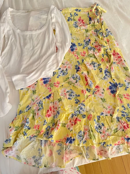 Юбка на запах желтая в цветочек — apron, pajama