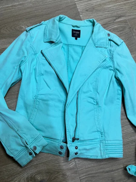 Косуха джинсовая мятного цвета — trench coat, swimming trunks, velvet