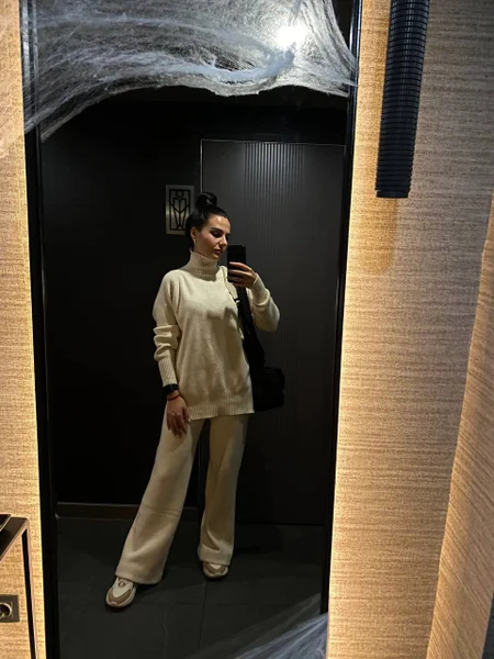 Костюм вязаный бежевый — suit, lab coat