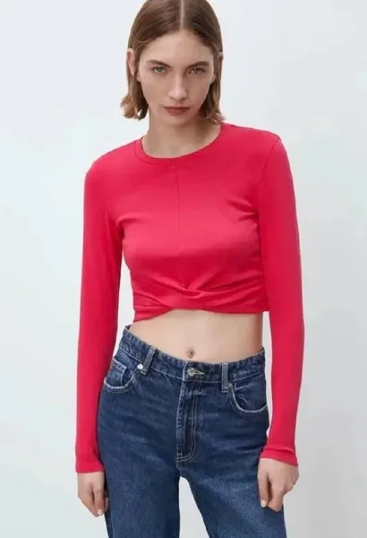 Лонгслив Zara укороченный — velvet, jersey, jean