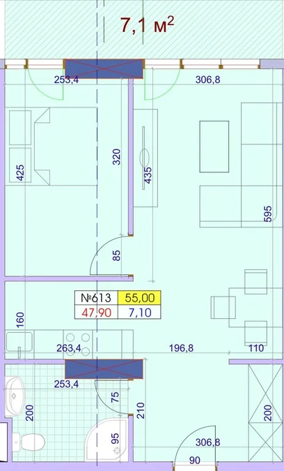 Резиденция Багратиони : 1-комнатная квартира, 55,0 м²