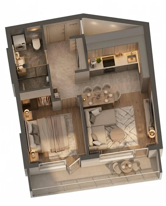 Silver Point: 2-комнатная, 48.0 м²