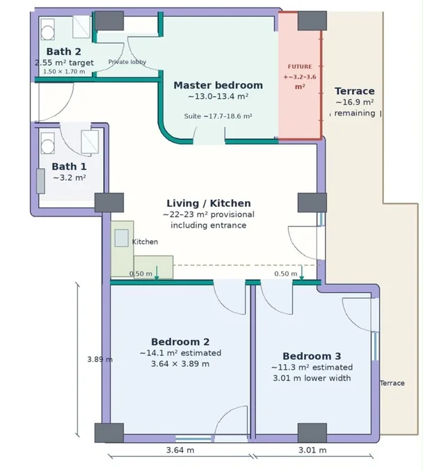 Улица Мухрана Мачавариани, 18: 3-комнатная, 89.0 м²