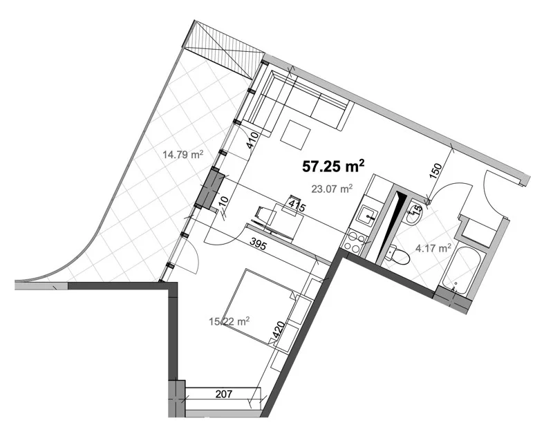 Улица Ричарда Холбрука: 2-комнатная, 57.25 м²