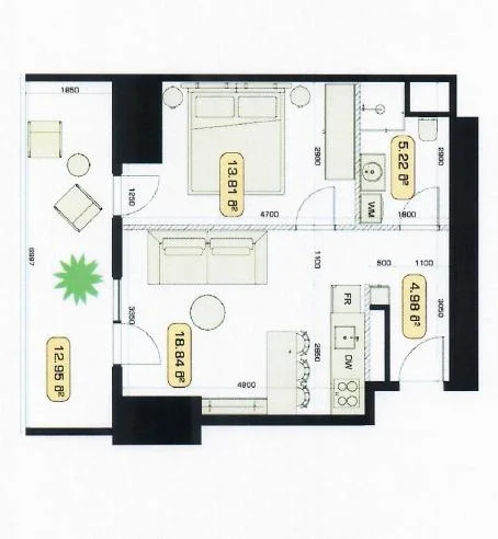 Хисни: 2-комнатная, 56.95 м²