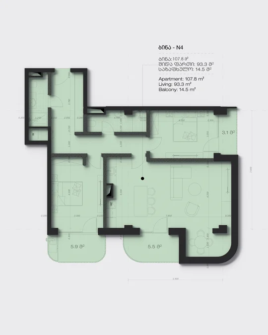 3-комнатная квартира. Ваке