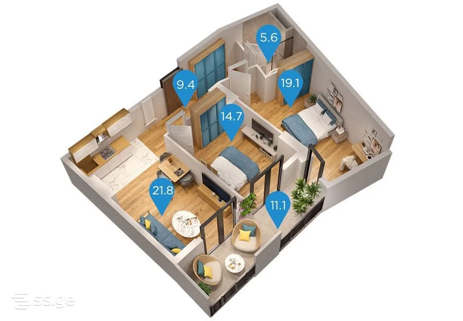 3 room Flat For Sale. Sanzona